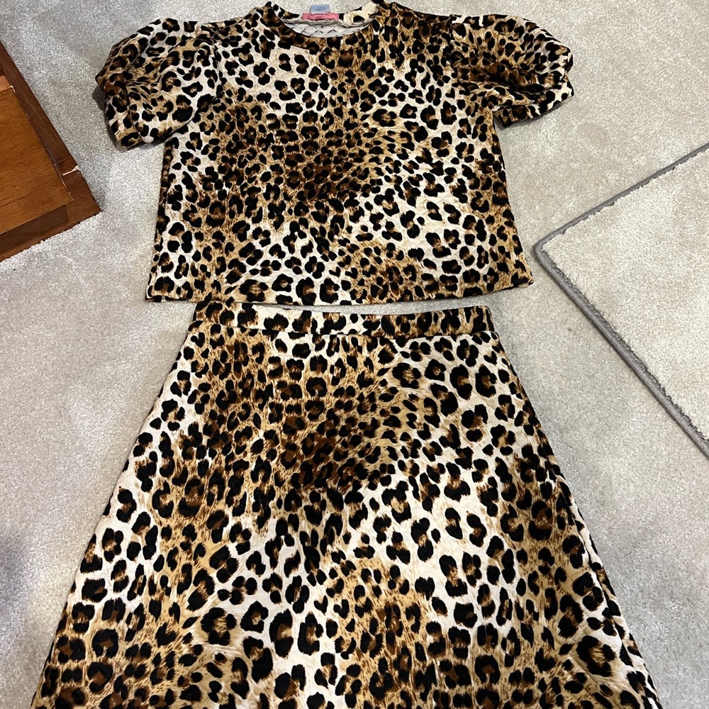 Aqua leopard skirt set for girls